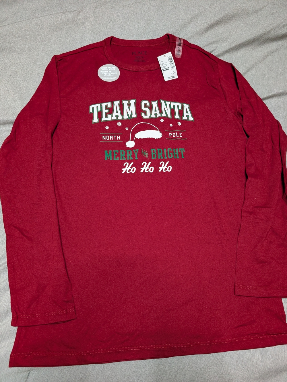 The Children's Place Red 'Team Santa Merry & Bright' Long-Sleeve Tee NWT Size XL
